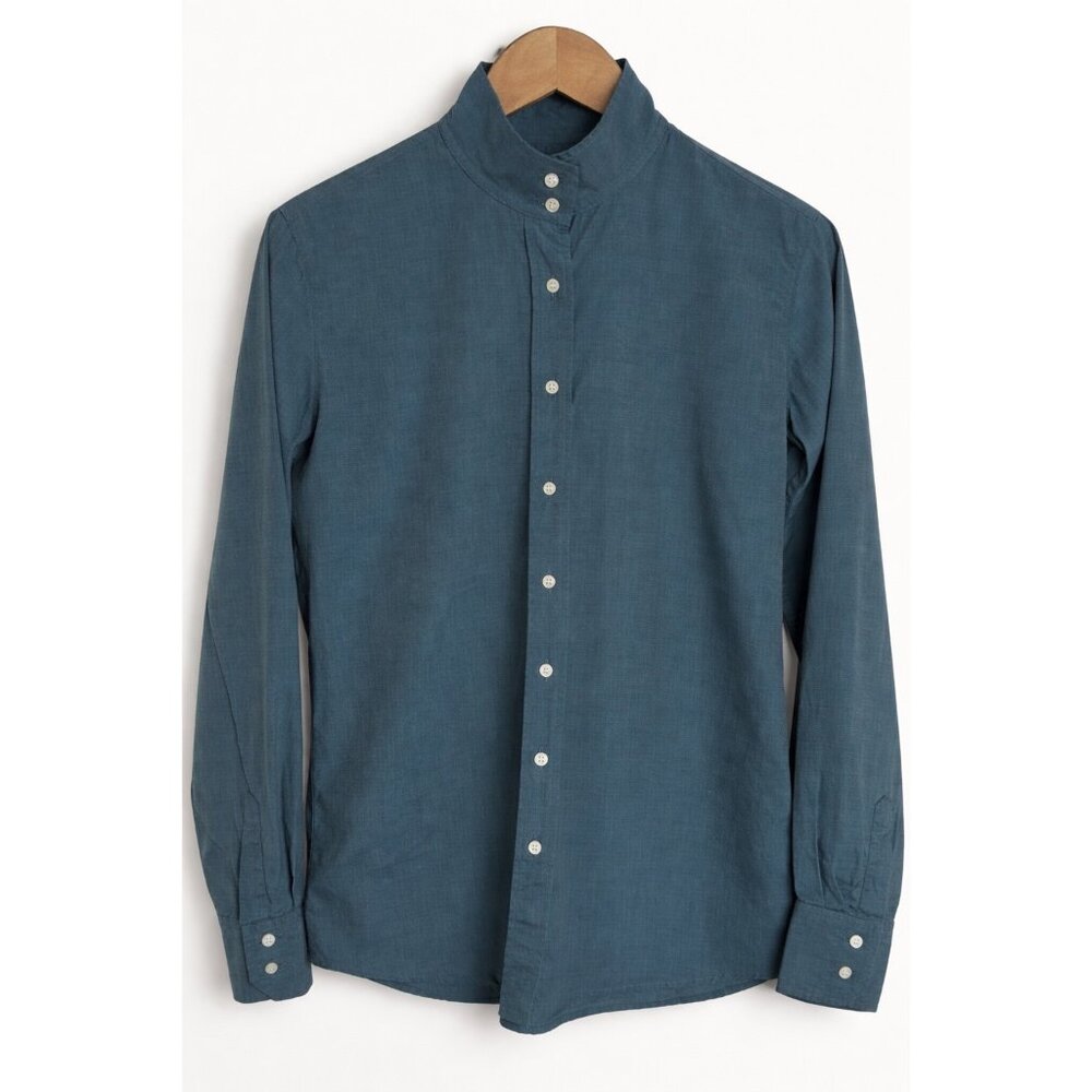 Marigold 100% Cotton Equestrian Riding Blouse Teal Size 12‎ Stand Collar